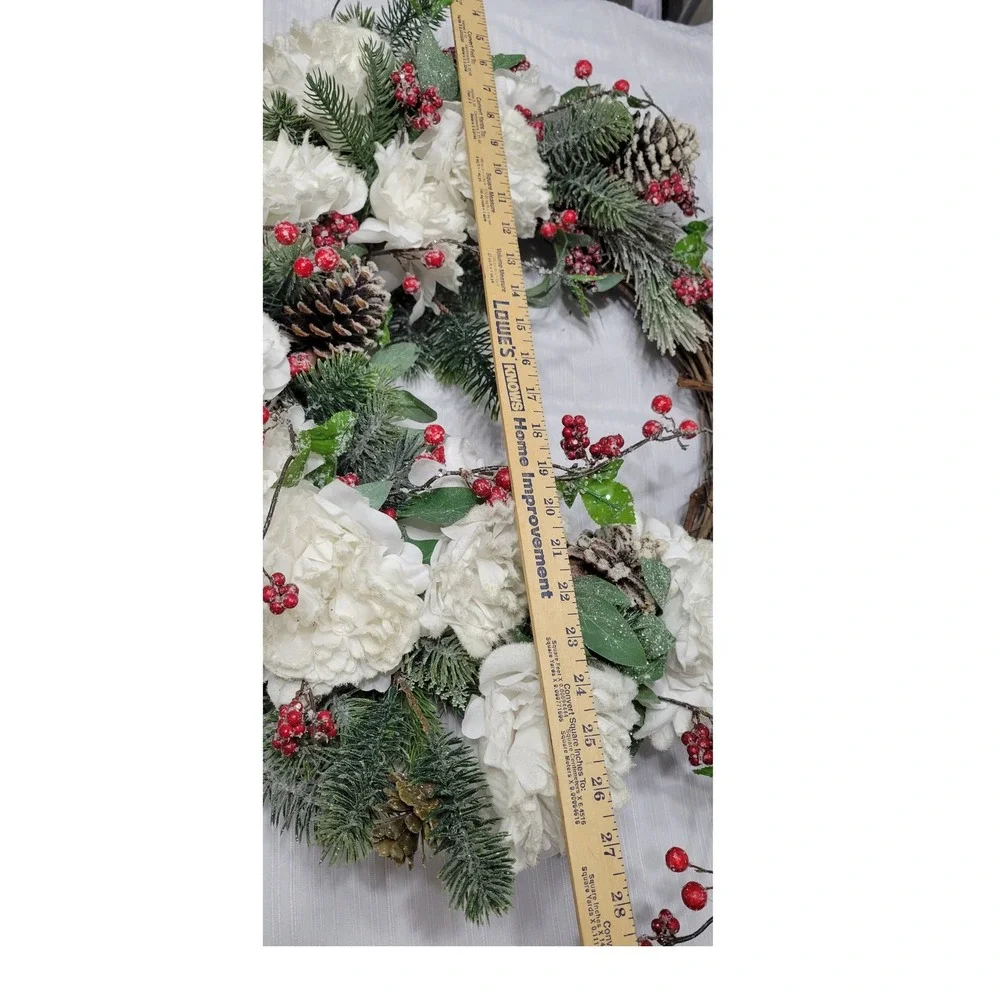 Natural farmhouse outdoorsy holiday winter White Peony Pinecone Berry 24 Inch
